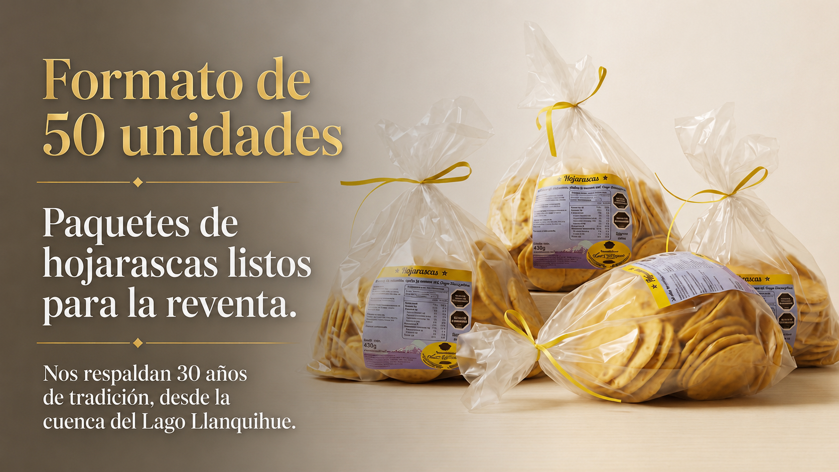 Paquetes de hojarascas Panadería Los Volcanes: 50 unidades, listos para reventa